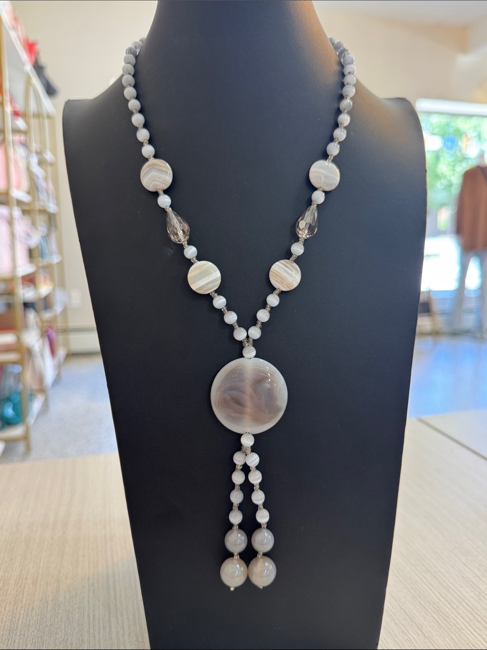 Elegant Gray Agate Beaded Y-Necklace